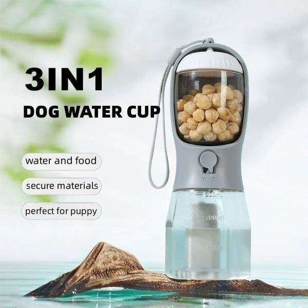 Dog Water Cup 3-in-1 – Water Bottle, Food Container & Waste Bag Dispenser