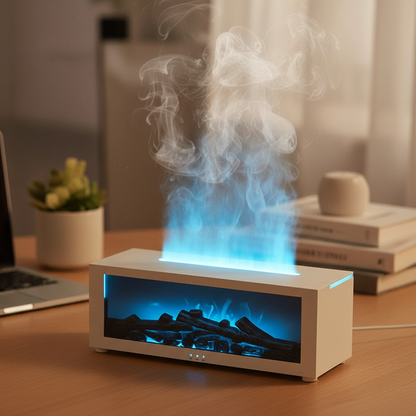 White humidifier with blue flame