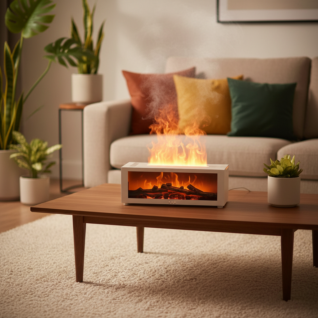 white-humidifier-with-orange-flame